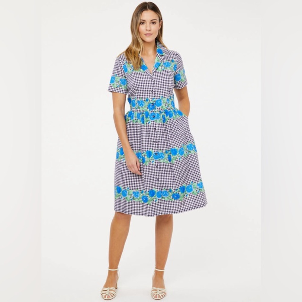 Horrockses Fashions X Joanie - Montana Gingham Floral Print Shirt Dress